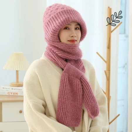 NEW Winter Protection Windproof Cap pink with Scarf